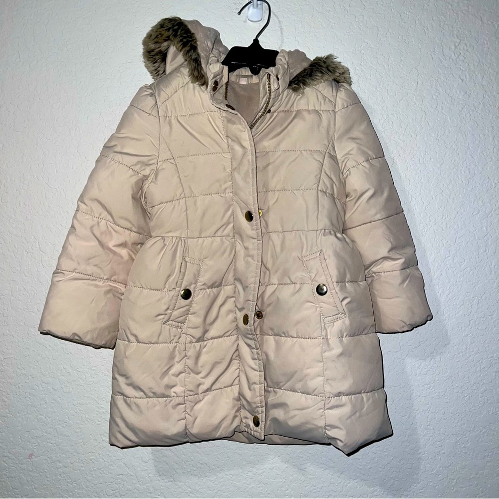M&S Toddler Cream Puffer Coat with Faux Fur Hood